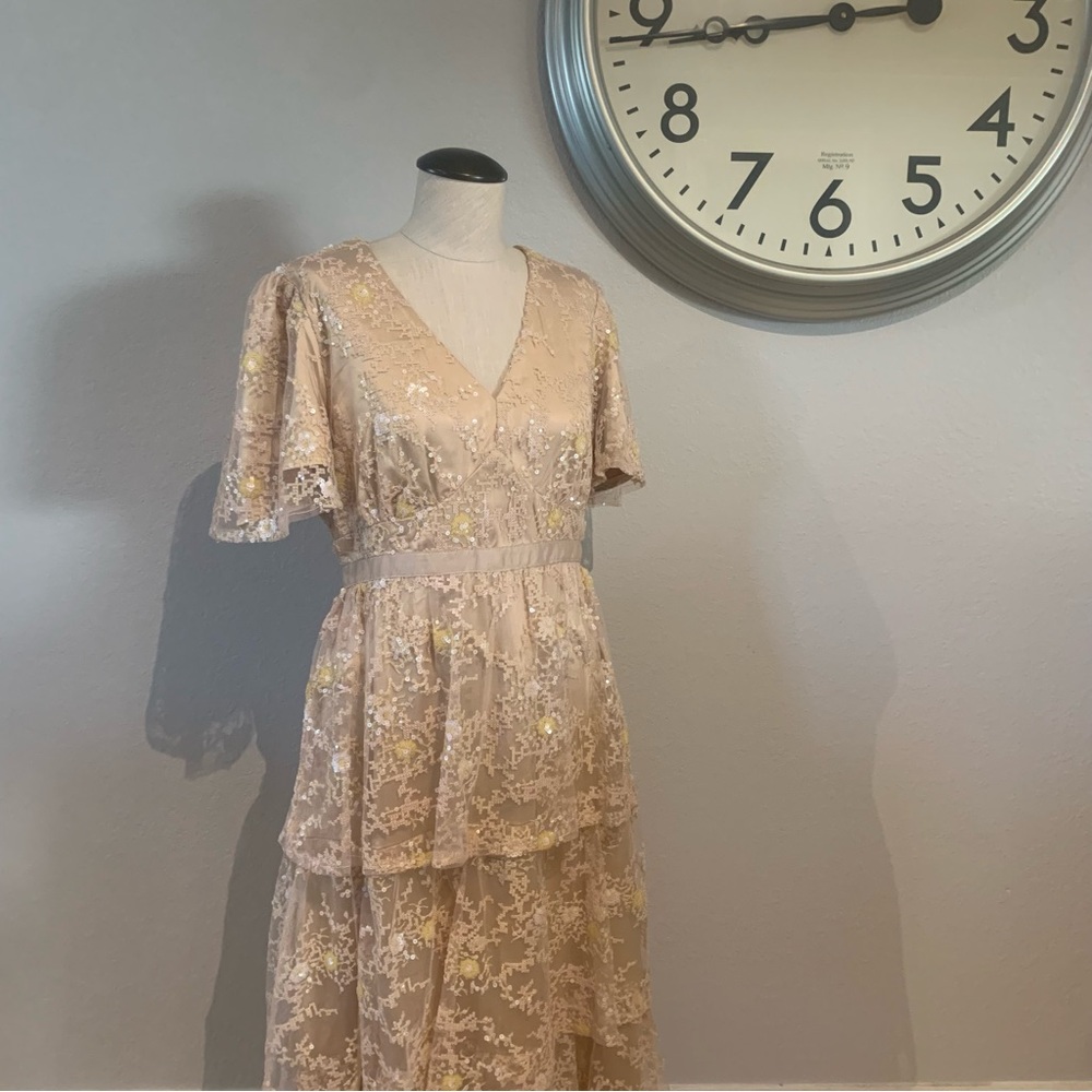 Just Me Lace Dress in Soft Pink and Gold